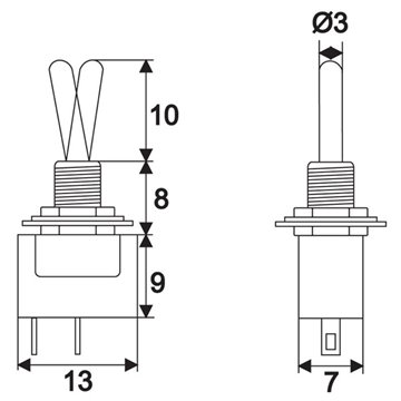 Prepínač páčkový MTS-103 ON-OFF-ON 1pol. 250V/3A